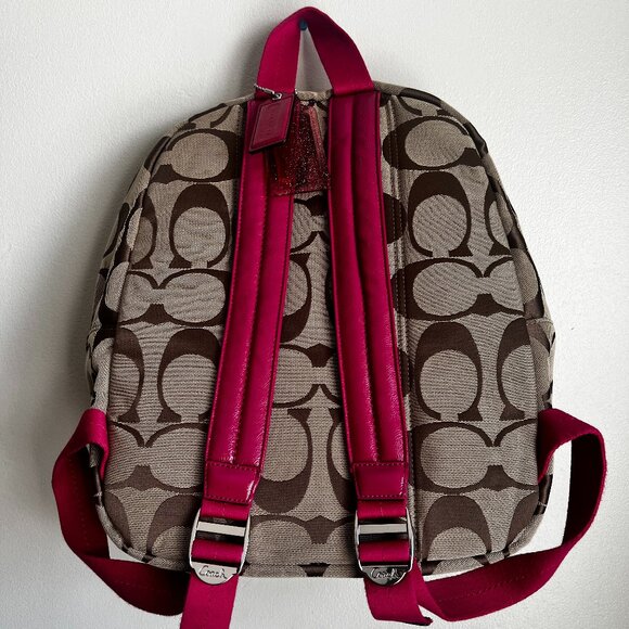 Coach Pink Leather and Brown Canvas Monogram Backpack - Picture 2 of 12